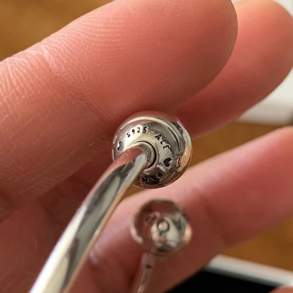 Pandora Open Bangle Charms Bracelet w/ 2 Hearts Pandora Charms & 2 Stoppers EUC - Picture 14 of 16